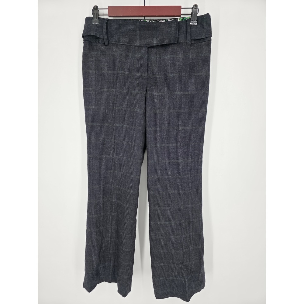Elie Tahari Plaid Wool Blend Career Dress Pants Gray Green‎ Blue Size 8